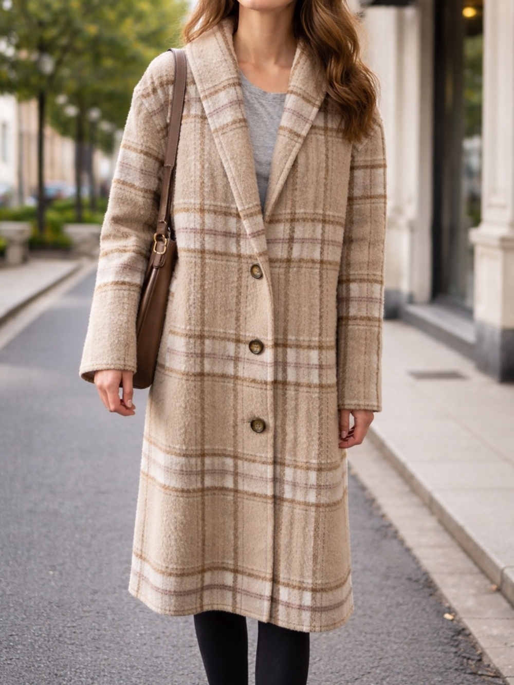 Old Navy Beige Plaid Button-Up Trench Coat